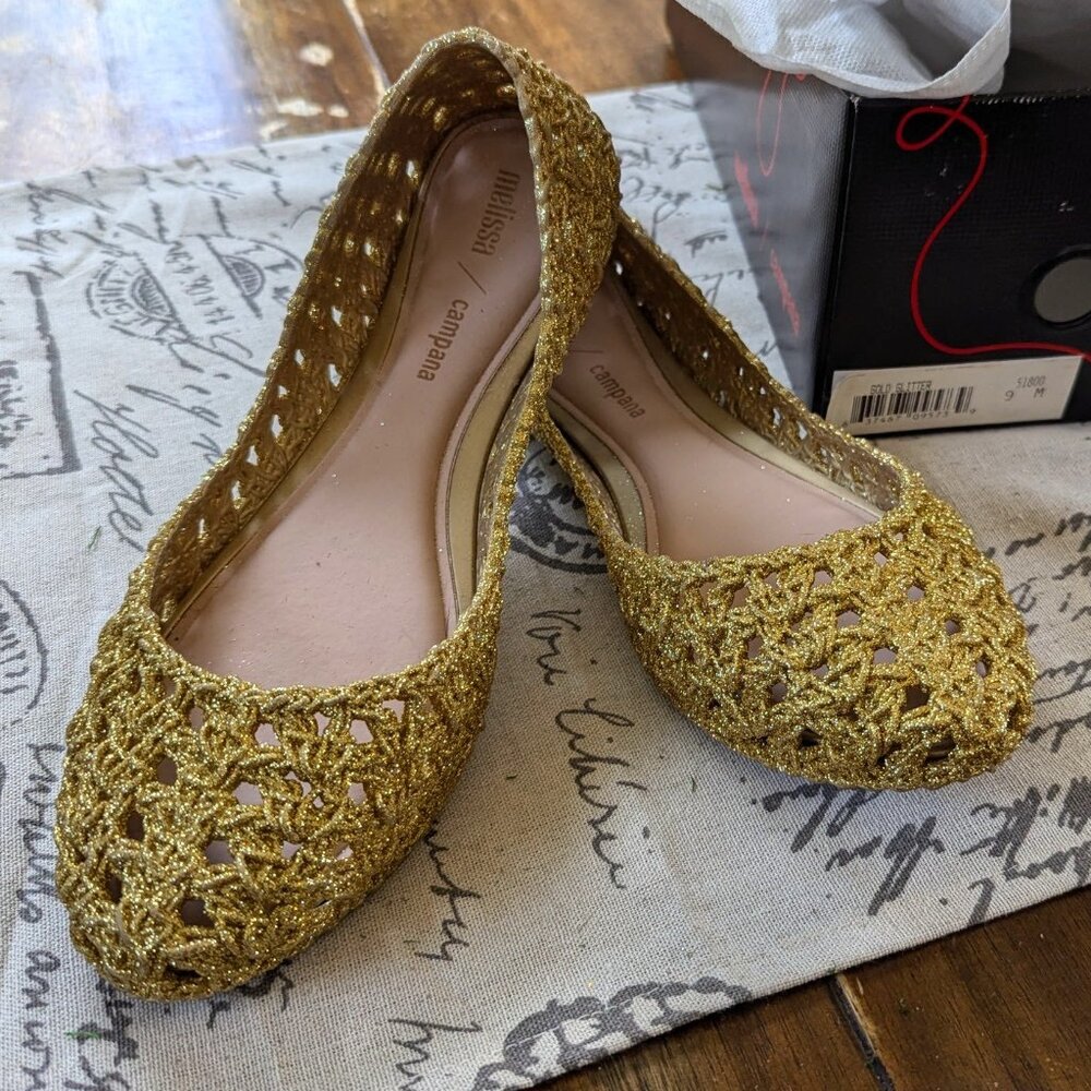 Melissa Campana Crochet Glitter Gold ballet flat - New